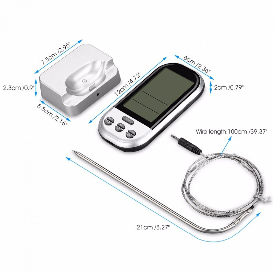 Termometru digital cu sonda, citire instantanee, wireless, ecran lcd