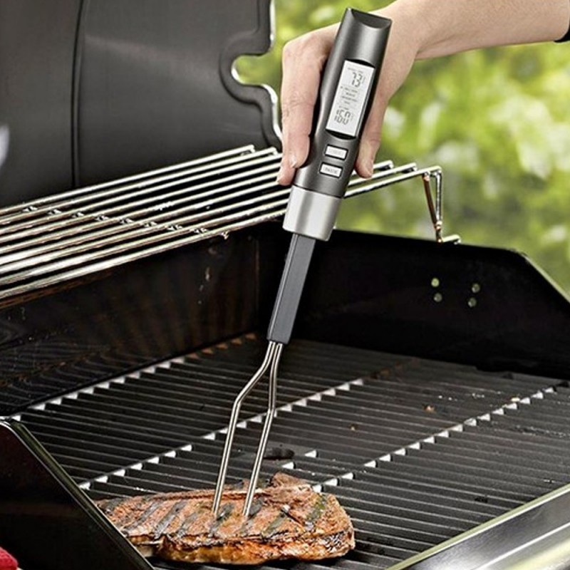 Termometru digital pentru carne, sonda tip furculita cu functie dubla, 6 tipuri carne, 4 nivele preparare, afisaj led