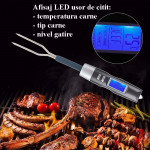Termometru digital pentru carne, sonda tip furculita cu functie dubla, 6 tipuri carne, 4 nivele preparare, afisaj led