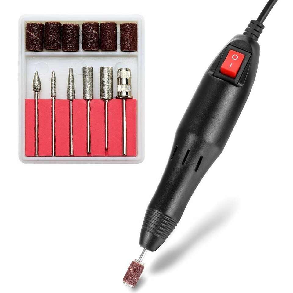Pila electrica unghii 20.000 rpm, 20w, manichiura profesionala, 6 capete slefuire, directie dubla