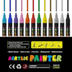 Set 12 markere acrilice permanente ptr orice suprafata, 2-3 mm,12 culori