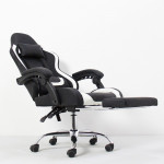 Scaun ergonomic pentru gaming, cotiere, tetiera, suport lombar, spatar rabatabil, suport picioare, inaltime reglabila