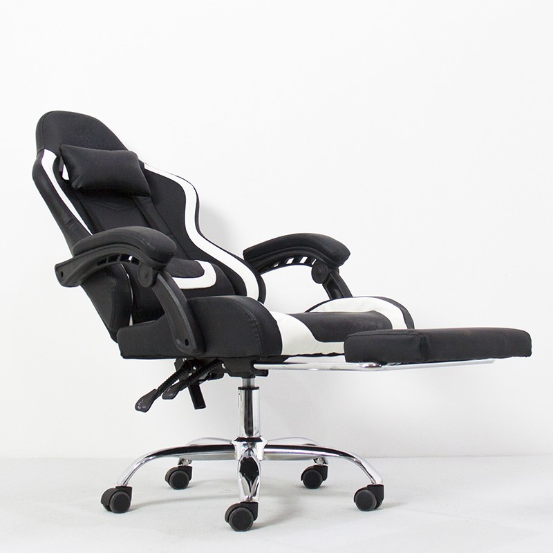 Scaun ergonomic pentru gaming, cotiere, tetiera, suport lombar, spatar rabatabil, suport picioare, inaltime reglabila