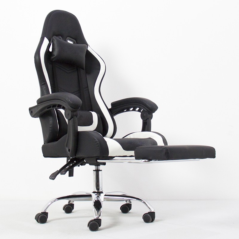 Scaun ergonomic pentru gaming, cotiere, tetiera, suport lombar, spatar rabatabil, suport picioare, inaltime reglabila