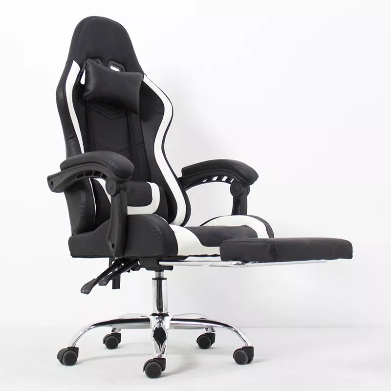 Scaun ergonomic pentru gaming, cotiere, tetiera, suport lombar, spatar rabatabil, suport picioare, inaltime reglabila