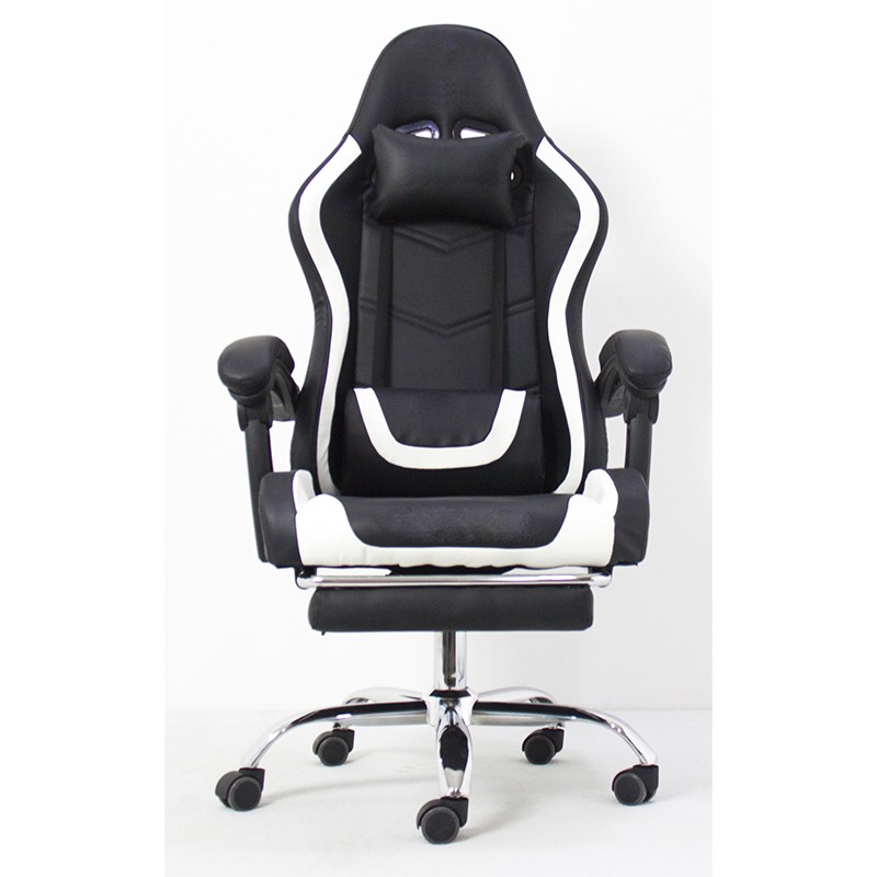 Scaun ergonomic pentru gaming, cotiere, tetiera, suport lombar, spatar rabatabil, suport picioare, inaltime reglabila