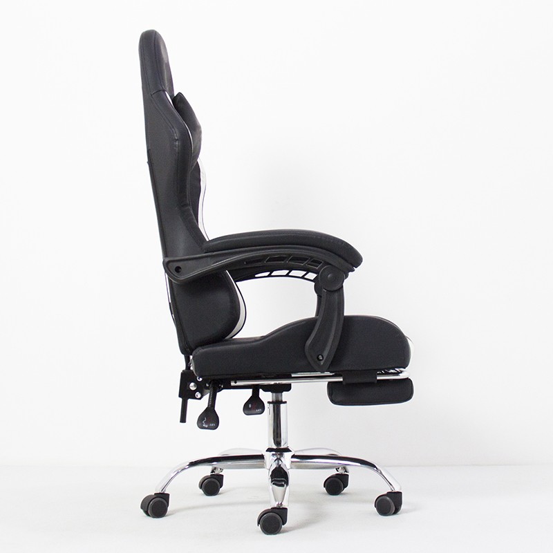 Scaun ergonomic pentru gaming, cotiere, tetiera, suport lombar, spatar rabatabil, suport picioare, inaltime reglabila