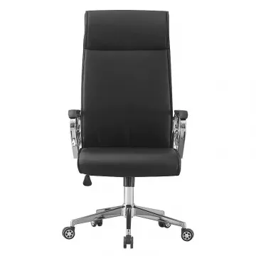 Scaun ergonomic de birou, piele ecologica, inaltime reglabila, baza si manere otel cromat, negru