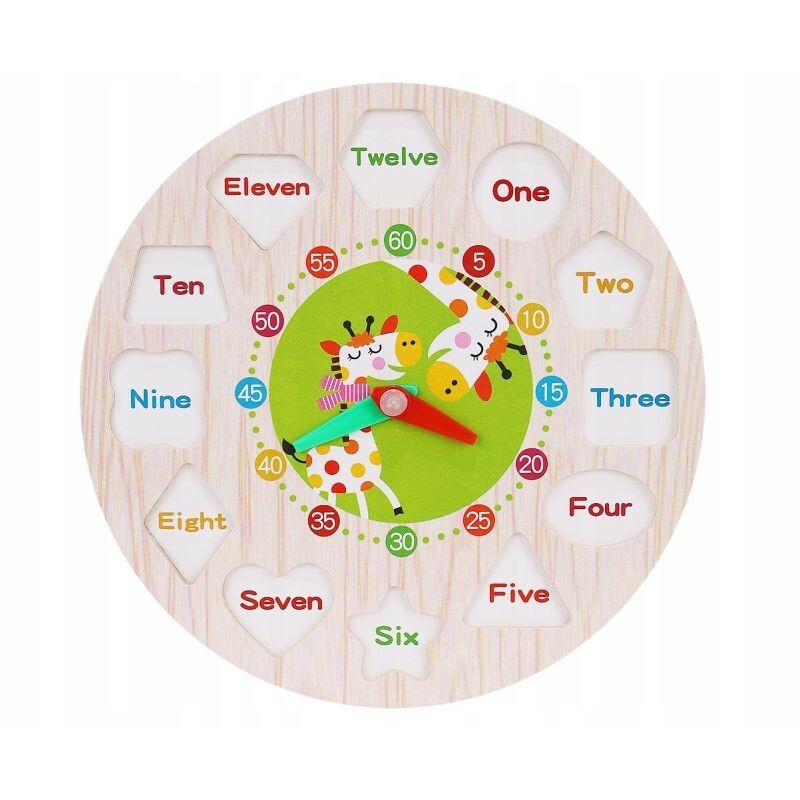 Ceas educativ pentru copii, puzzle lemn cifre limba engleza, +3 ani