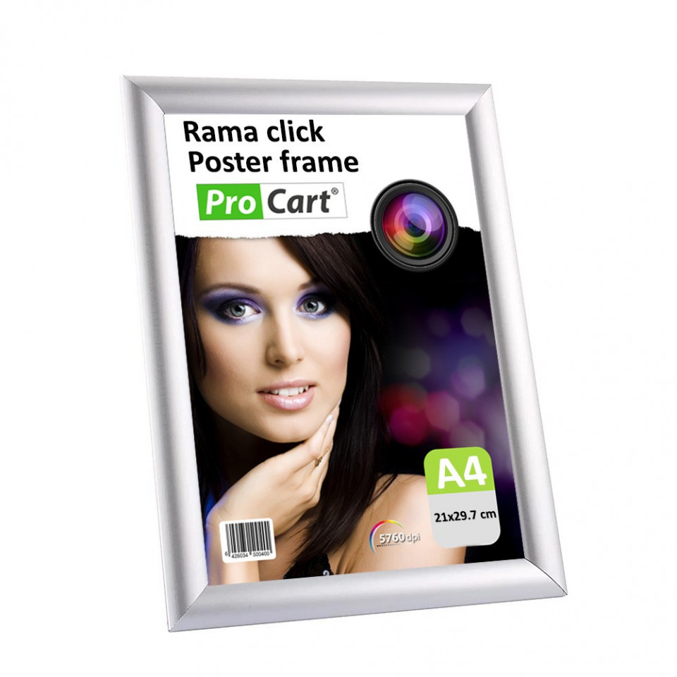 Rama click aluminiu a4, poster frame cu fixare perete, argintie
