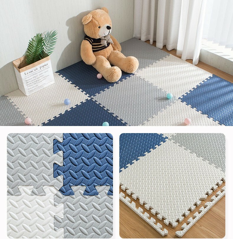 Covor puzzle xl, 60x60 cm, grosime 2 cm, spuma eva, 2 piese culoare albastru