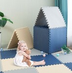 Covor puzzle xl, 60x60 cm, grosime 2 cm, spuma eva, 2 piese culoare albastru