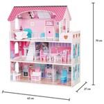 Casuta de papusi complet mobilata, mdf, 3 nivele, 5 camere, 8 accesorii, 62x27x70 cm