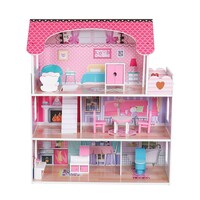 Casuta de papusi complet mobilata, mdf, 3 nivele, 5 camere, 8 accesorii, 62x27x70 cm