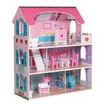 Casuta de papusi complet mobilata, mdf, 3 nivele, 5 camere, 8 accesorii, 62x27x70 cm
