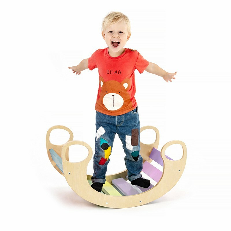 Balansoar rocker din lemn, placa de echilibru, montessori, multicolor