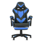 Scaun ergonomic de gaming, tetiera, suport retractabil picioare, sport lombar, inaltime reglabila, negru, albastru