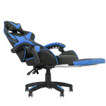 Scaun ergonomic de gaming, tetiera, suport retractabil picioare, sport lombar, inaltime reglabila, negru, albastru