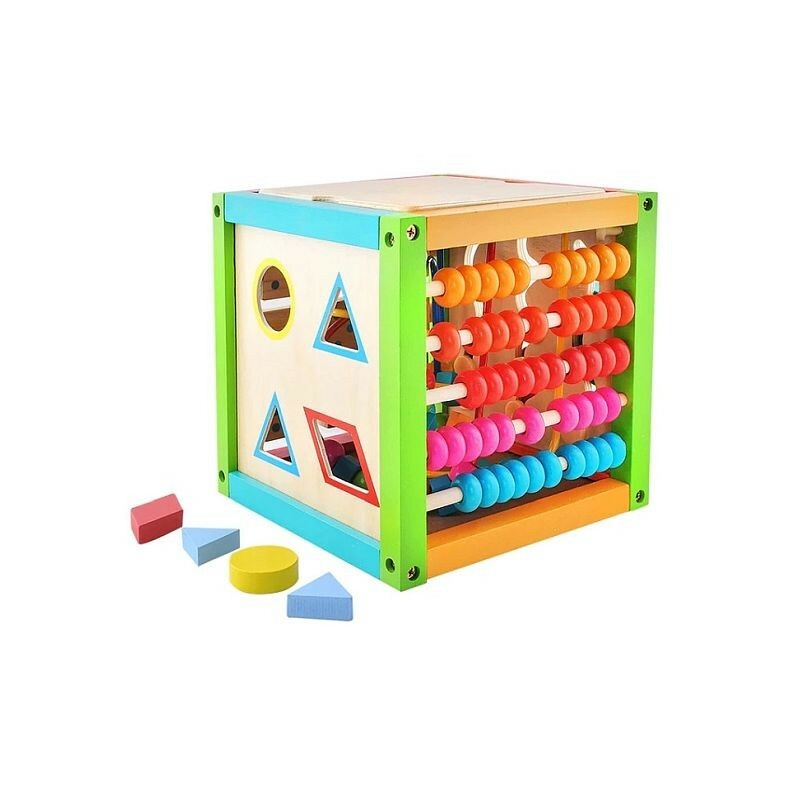 Cub activitati educative, centru multifunctional, 5 in 1, jucarie interactiva din lemn