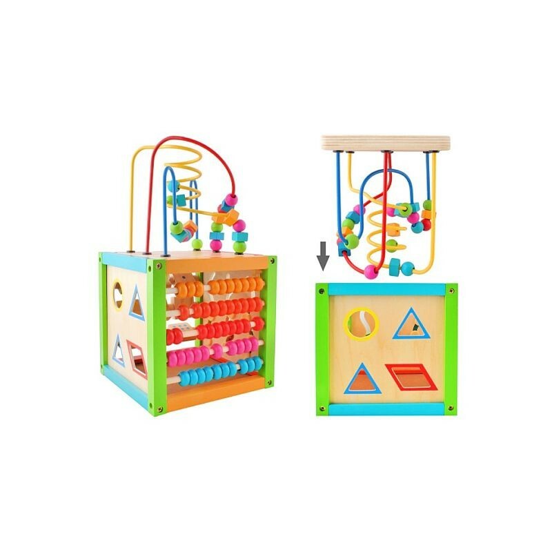 Cub activitati educative, centru multifunctional, 5 in 1, jucarie interactiva din lemn