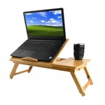 Masuta laptop 14 inch, pliabila, suport pahar, sertar, lemn de bambus, 50x30 cm