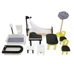 Casuta din lemn pentru papusi, dimensiuni mari 121x80x41 cm, 3 nivele, 12 piese mobilier incluse