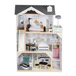 Casuta din lemn pentru papusi, dimensiuni mari 121x80x41 cm, 3 nivele, 12 piese mobilier incluse