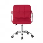 Scaun rotativ de birou, tapiterie catifea rosie, inaltime reglabila 78-90 cm, latime 36 cm, manere cromate, maxim 120 kg