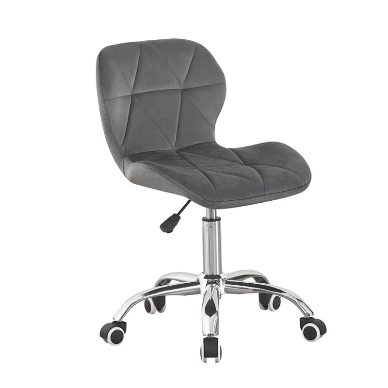 Scaun tapitat de birou, stil scandinav, baza cromata, inaltime reglabila, catifea, gri