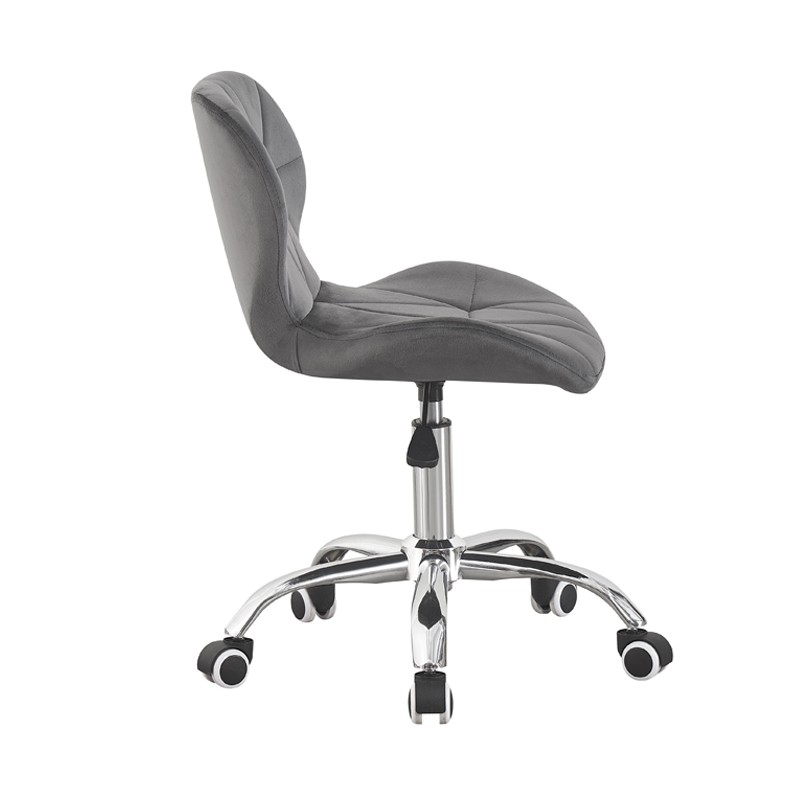 Scaun tapitat de birou, stil scandinav, baza cromata, inaltime reglabila, catifea, gri