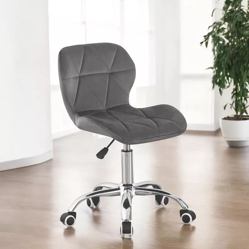 Scaun tapitat de birou, stil scandinav, baza cromata, inaltime reglabila, catifea, gri