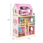 Casuta din lemn pentru papusi cu 12 accesorii mobilier, 3 nivele, 59x30x90 cm