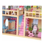 Casuta din lemn pentru papusi cu 12 accesorii mobilier, 3 nivele, 59x30x90 cm