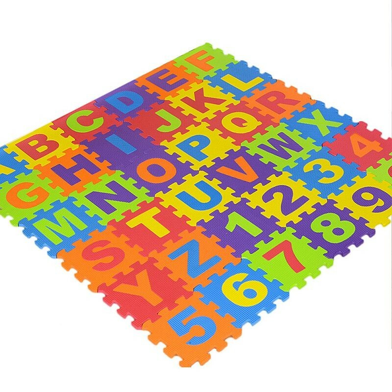 Covor spuma eva tip puzzle cu cifre si litere 3 mp, 36 piese, 29x29 cm, grosime 0.9 cm