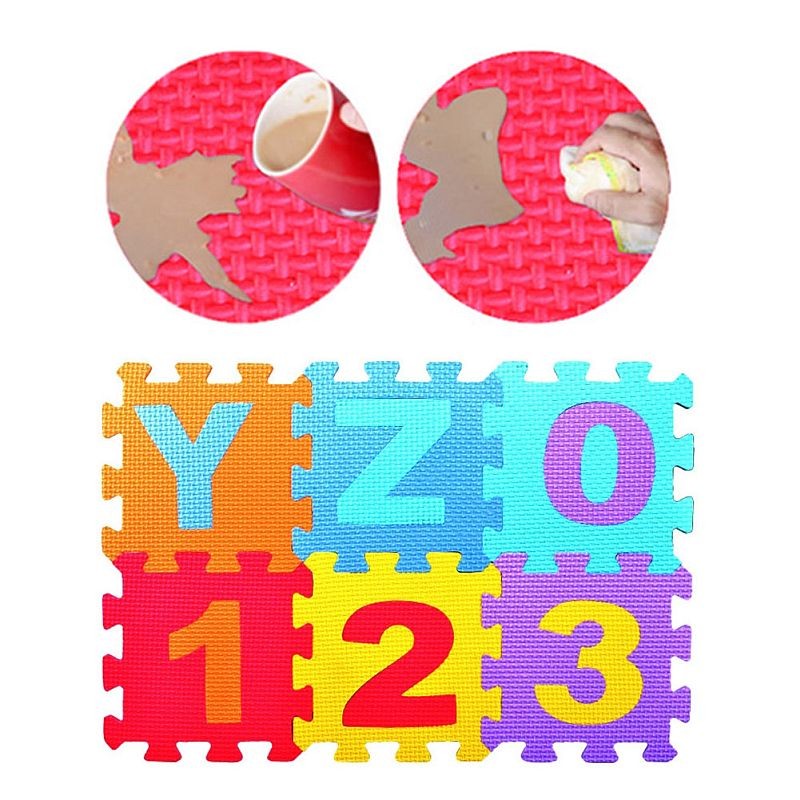 Covor spuma eva tip puzzle cu cifre si litere 3 mp, 36 piese, 29x29 cm, grosime 0.9 cm