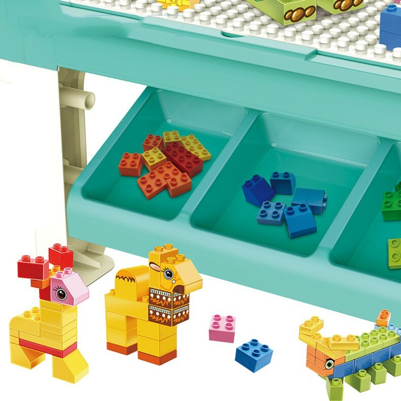 Masa cu blocuri de constructie, 69 piese, 4 cutii depozitare, joc educational