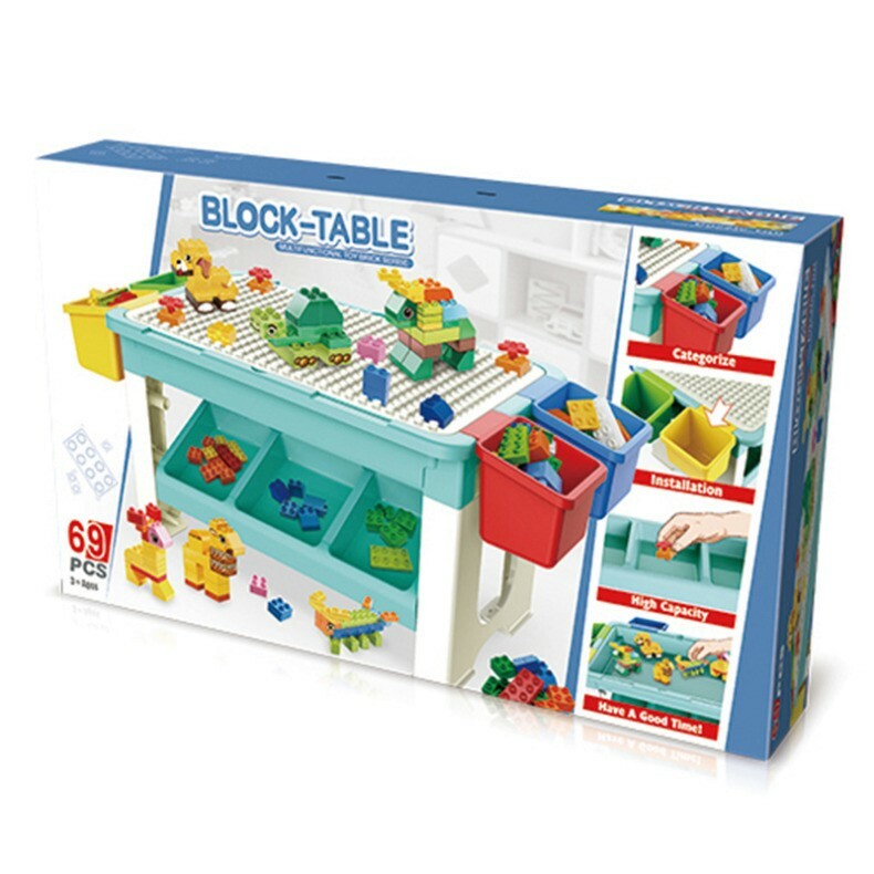 Masa cu blocuri de constructie, 69 piese, 4 cutii depozitare, joc educational