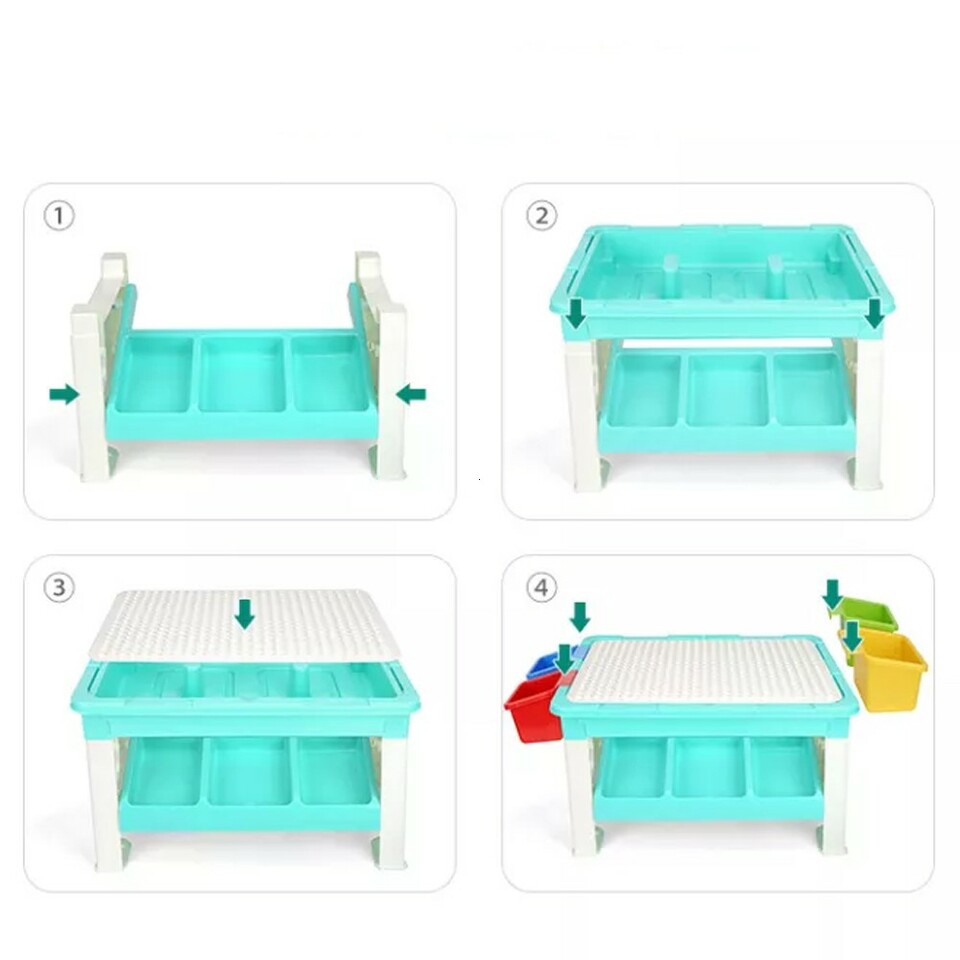 Masa cu blocuri de constructie, 69 piese, 4 cutii depozitare, joc educational