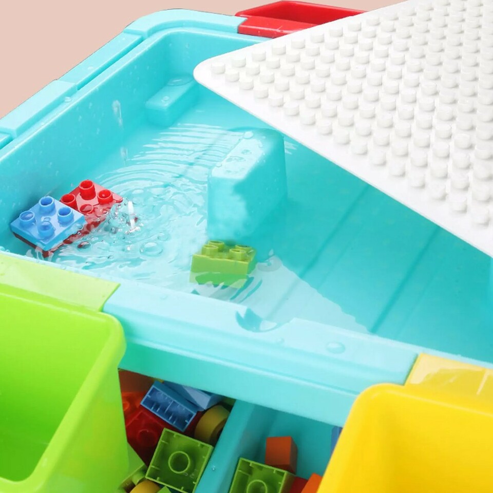 Masa cu blocuri de constructie, 69 piese, 4 cutii depozitare, joc educational