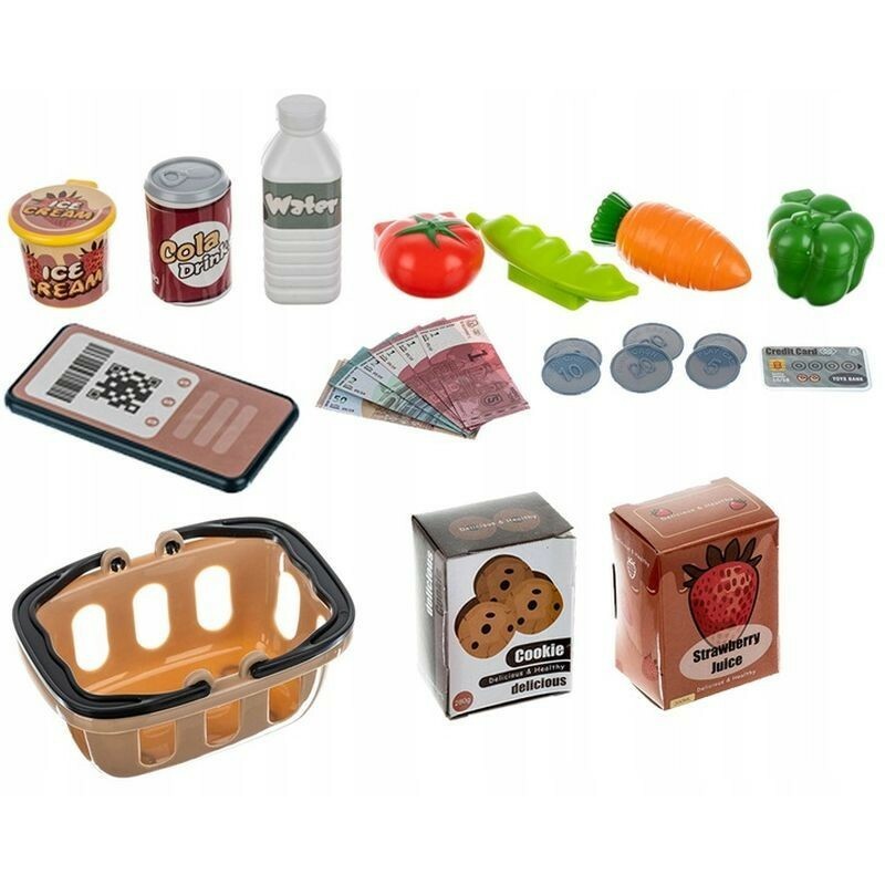 Casa de marcat jucarie, 32x16x15 cm, microfon, scaner, recunoastere voce, calculator, cos produse
