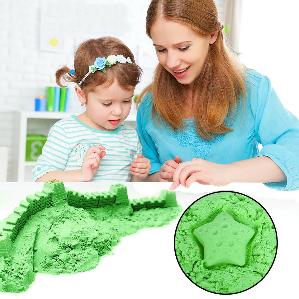 Nisip kinetic, usor de modelat, pachet 1 kg culoare verde