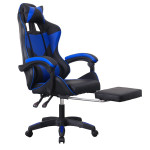 Scaun ergonomic de gaming, tetiera, suport retractabil picioare, sport lombar, inaltime reglabila, negru, albastru