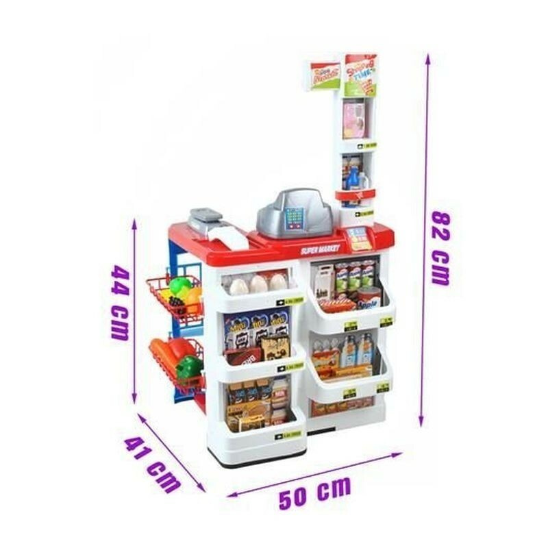 Set supermarket, 24 accesorii, lumini, efecte sonore, carucior cumparaturi, casa de marcat, 82x50x44 cm