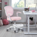 Scaun ergonomic de birou pentru copii, inaltime reglabila 78-90 cm, suport picioare, mesh roz