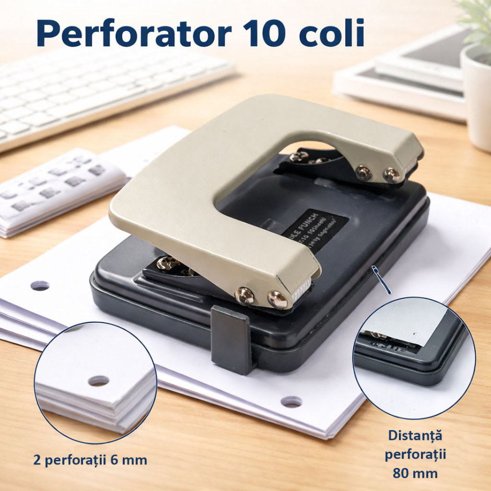 Perforator 10 coli, 2 perforatii 6 mm, distanta perforare 80 mm