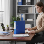 Biblioraft albastru a4 pentru arhivare documente – cotor 7.5 cm, bordura metalica, 500 coli