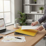 Biblioraft galben a4 pentru organizare documente – cotor 5 cm, bordura metalica, 350 coli
