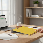 Biblioraft galben a4 pentru organizare documente – cotor 5 cm, bordura metalica, 350 coli