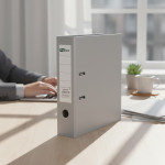 Biblioraft gri a4 cu bordura metalica – cotor 7.5 cm, rezistent pentru arhivare