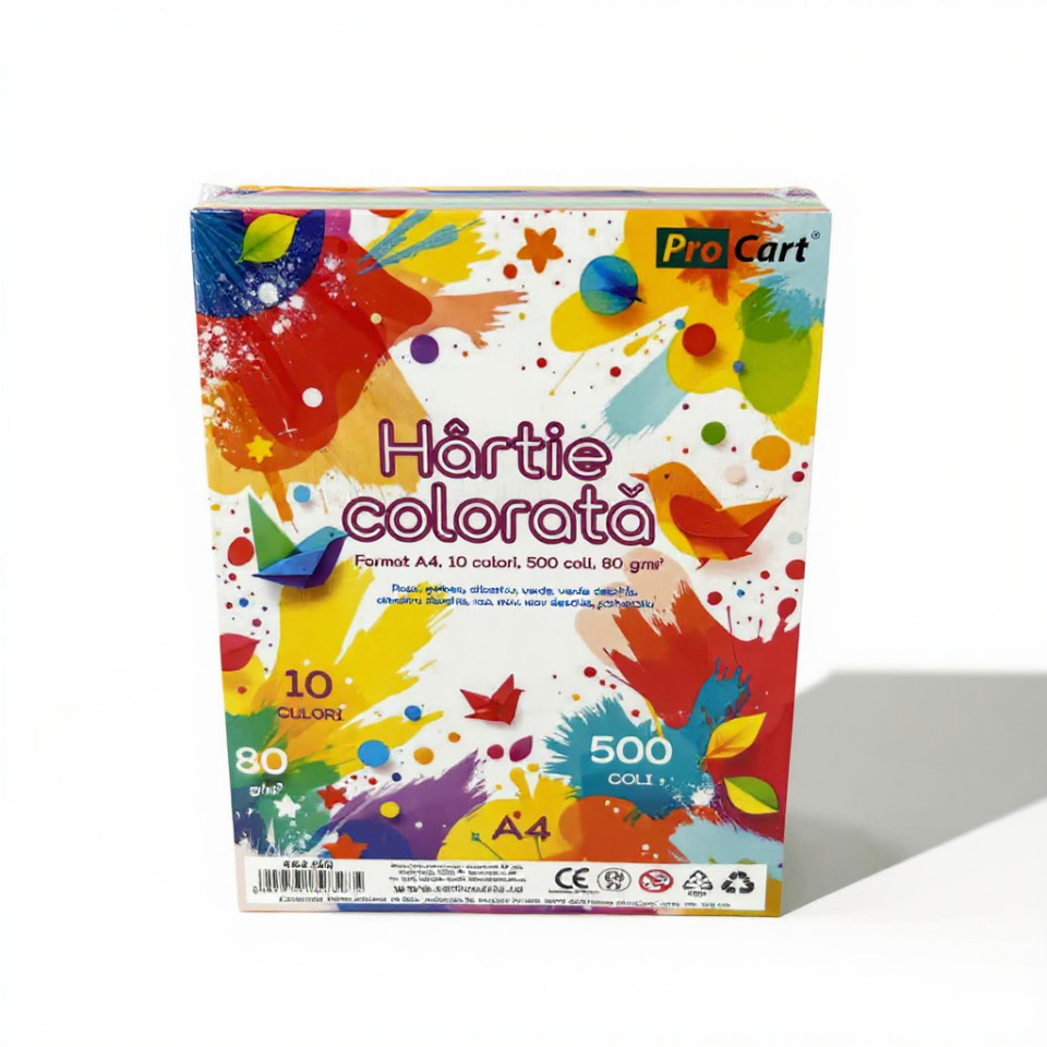 Hartie colorata a4 80 g/mp – top 500 coli, 10 culori intense